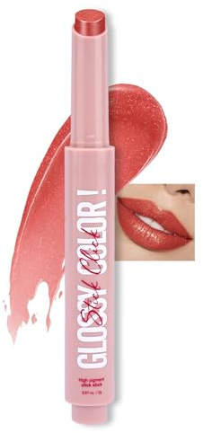 Erinde Glitzer Lippenstift & Lip Balm 2 in 1, Shimmer Lip Gloss, Feuchtigkeitsspendend Lipstick, Pflegender Lippen Makeup Stick #001
