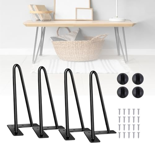 Xinng 4er-Set Haarnadel Tischbeine 35cm (2-Stange) – Hairpin Legs für Schreibtisch, Esstisch & Couchtisch – Stabile Metall Möbelfüße mit Bodenschoner & Schrauben – DIY Tischkufen