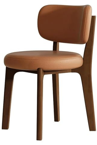 Chaise de salle à manger sans accoudoirs du milieu du siècle – Chaise d'appoint en bois de noyer tapissée de cuir avec dossier incurvé, design ergonomique pour le confort de la cuisine et de la salle