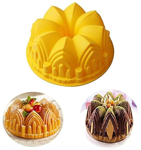 MKNZOME 1 Molde de Silicona para Cake de 22 cm, Molde de Redondo Reutilizable para Tarta, Ideal para Hornear Pasteles, Pan, Muffins, Gelatina y Pudines, con Forma de Corona