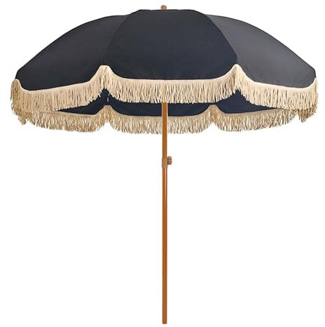 Générique 220 cm Noir Parasol de Jardin Inclinable À Franges, Parasol de Plage Portable Protection UV50+, Parasol de Terrasse Extérieur for Balcon, Piscine