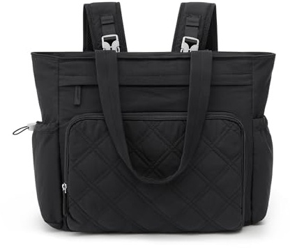 G4Free 3-i-1 skötväska barnvagn tote-ryggsäck, Taslan nylon baby blöjväska sjukhusväska för mamma med barnvagnsremmar och isolerade fickor, Svart, L
