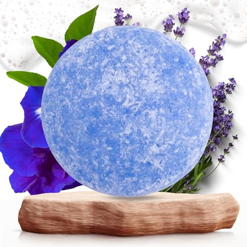 Shampoing Solide en Barre à l’Indigo et à la Lavande | Shampooing Naturel Matifiant pour Cheveux Blancs et Blonds Clairs | Évite les Reflets Jaunes, Apporte Brillance et Douceur | Sans Sulfates, Végan
