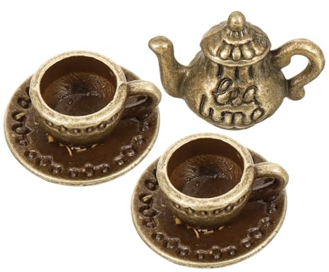 KONTONTY De Mini Juego De Té Tazas De Té Miniatura De Metal Tetera De Metal Pequeña para Casa De Muñecas Escenario De Microescenas Detalles Miniatura