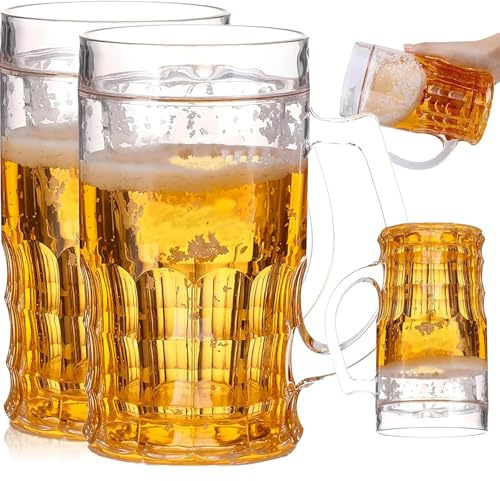 Genérico 2 Piezas Copa De Cerveza Falsa, 15oz Jarra Cerveza Divertida De Doble Capa, Vaso Cervezas Falso Doble Entrepiso Con Asa, Taza Agua Realista Para Bromas, Escritorio Para Bares Y Bebidas