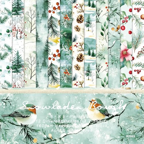 24 Sheets Scrapbooking Paper,Decorative Cardstock Papers Pads,12 Designs Decoupage Paper Sheets,Scrapbook Craft Paper for Card Making,DIY Decoration (Winter Theme)