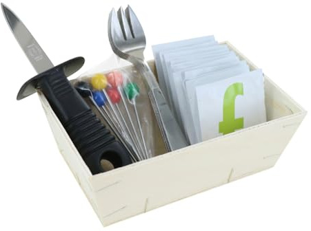 Mali's KITCRUS_S2, Set dégustation fruits de mer et crustacés avec 1 couteau huîtres, 6 fourchettes crustacés, 6 pics, 6 rince-doigts, en coffret cadeau bourriche bois
