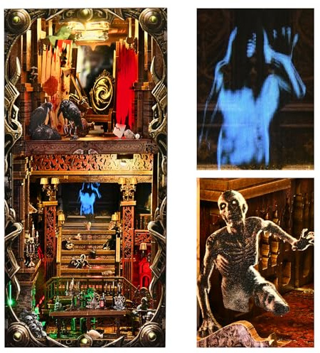 ETKVR DIY Book Nook Kit, BooknookMaison de Poupées Miniatures en Bois | Maisons a Construire avec Meubles et lumière LED, Miniature House Cadeau de Bricolage pour Adultes - Haunted House