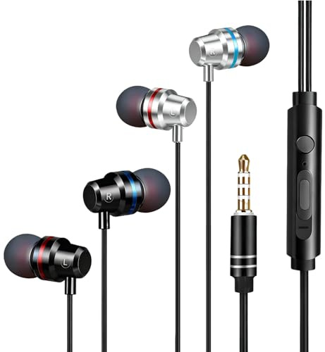 Auricolari in-ear con cavo, confezione da 2 cuffie con microfono e controllo del volume, cuffie con jack stereo da 3,5 mm per iPhone, Samsung, Huawei, smartphone Android, laptop, lettore MP3