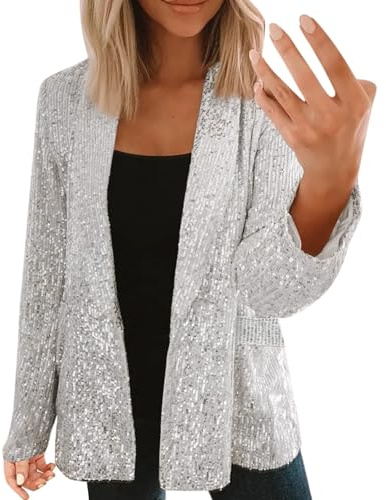 Generisk paljettblazer, dam, långärmad, glitterjacka, dam, mesh, fodrad, glitterblazer, med , krage, paljettblazer, enfärgad, kostymjacka, trendig kofta, karneval, kostymer