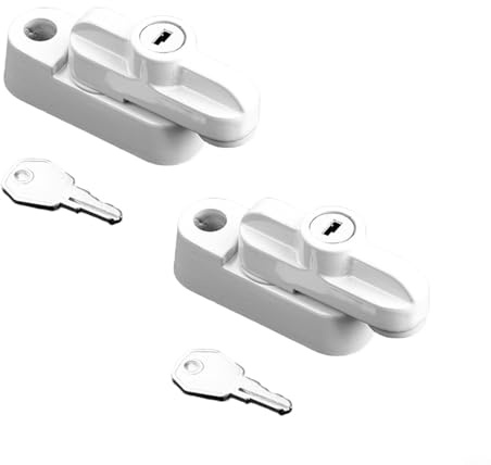 Entgoinggo 2 serrature per finestre con chiavi, fermaporta di sicurezza e fermaporta rotante, a forma di T, fibbia di sicurezza anti-apertura