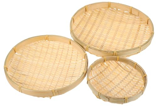 ANDRESLAD Set da 3 Cesti Intrecciati, Portaoggetti Rotondi per Alimenti e Snack, Contenitori per Essiccazione e Conservazione Casa, Multifunzione per Cucina e Tavola