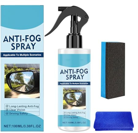 Anti-dimspray för vindskydd | 100 ml avfrostande agent | med handduk och, regnsäker antidimfönsterrengörare | för glasögon spegel badrum interiör RV SUV fågeldroppe fläck