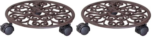 Wagner Pflanzenroller ANTIK Ø 29 x 6,5 cm I Pflanzenroller & Blumenroller für Außenbereich + Innenbereich, Kupfer I Kübelroller aus Gusseisen mit 2 Feststellern I Tragkraft 50 kg - 20092501