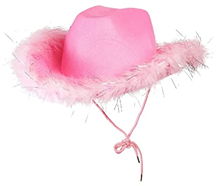 Cowboy Hut Pink Damen Cowboyhut mit Flauschig und Glitzer Dekoration Cowgirl hut Mütze Kopfbedeckung für Party Halloween Karneval Kostüm Faschingskostüm Kostümzubehör
