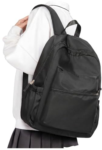 winspansy School Bag School Backpack for Women Girls Boys Kids Rucksack Waterproof Lightweigh Simple Cute Casual Daypack 14 Inch Laptop Backpack for College Work - Black