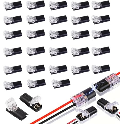 40/60/80/200PCS Double Wire Lock-Grip Connector, Multi Purpose Snap on Blocks, Low Voltage Wires Connector with Locking Buckle, No Wire Stripping Cutting – Compact Plug for LED Strips