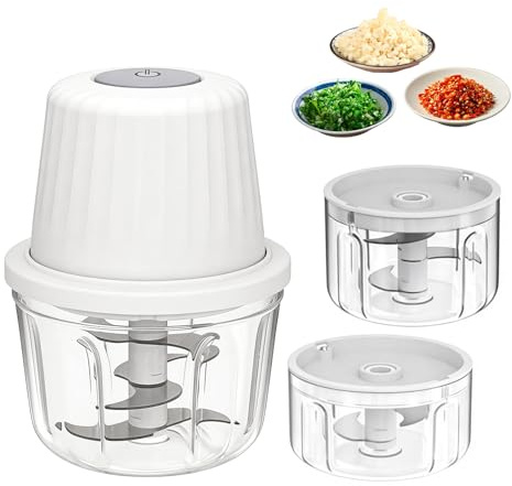 Mini Hachoir Electrique,350ML+250ML+100ML Hachoir Electrique Rechargeable USB,Trois Tasses,Coupe-Légumes Electrique Sans Fil,Hachoir A Ail Electrique Pour Ail,Viande,Légumes,Fruits