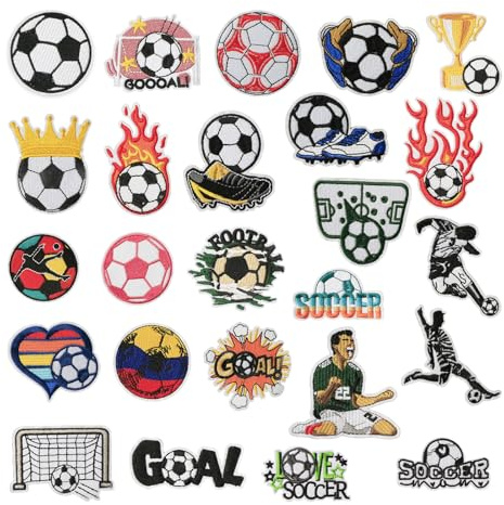 25 stycken fotbollspåsar att stryka på – broderade stryklappar och patchar för att sy på kläder, fotbollslappar att stryka på – broderade stryklappar och lappar för att sy på kläder