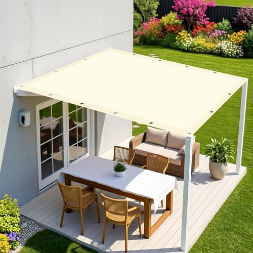 Telo Ombreggiante da Esterno 190 x 400 cm Protección Rayos UV Vela Tela Ombreggiante con Occhielli e Corda per Balcone Piscina Terrazza & Giardino, Avorio