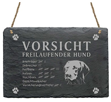 Schild Schiefertafel Spruch Magyar Vizsla Vorsicht Freilaufender Hund 22 x 16 cm