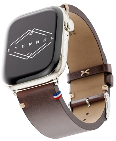 Eternel - Logan Vintage Bracelet mythique - Compatible toutes Apple Watch - 45/46mm - Fait main en France - Tannage végétal - Marron - Adaptateurs acier inoxydable