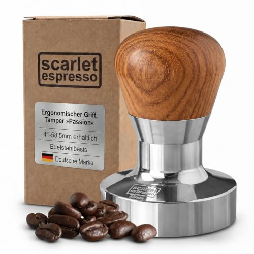 Scarlet espresso | Presse-purée « Passion » pour barista ; avec manche ergonomique en PVC ou en bois précieux au choix et base en acier inoxydable de précision (53 mm)