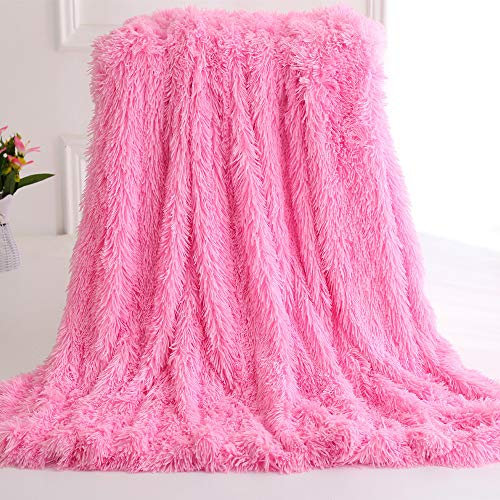 Nicole Knupfer Kuscheldecke Felldecke Langhaar Decke Microfaser Kunstfell Decke Flauschig Klimaanlage Decke für Couch Bett (Rosa,160 x 200 cm)