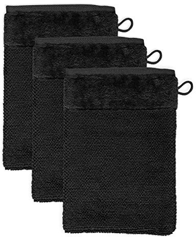 Möve Bamboo Luxe 3er Set Waschhandschuh 15 x 20 cm aus 60% Baumwolle / 40% Viskose aus Bambus-Zellstoff, Black