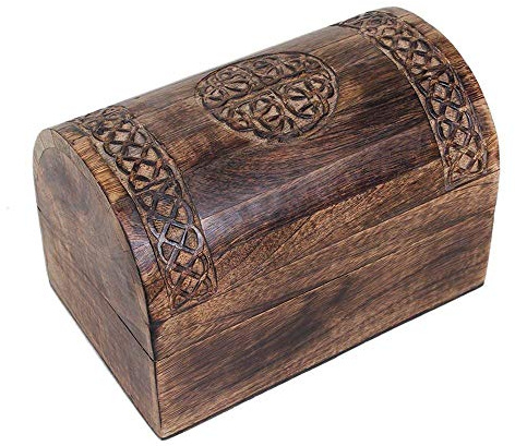 Ajuny Schmuckschatulle aus Holz – Handgeschnitzte keltische Aufbewahrungsbox mit gebogenem Deckel, Schmuck & Uhren Organizer, Andenkenkiste, dekorative Geschenkbox für Zuhause 7,5 Zoll