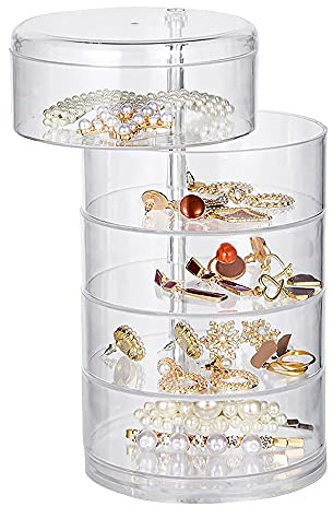 Aufbewahrung Haargummis, Kosmetik Organizer Tower, 360 Grad Drehbar Schmuckkasten, Schmuckaufbewahrung Rund mit Deckel, für Ringe Ohrringe Halskette Geburtstag Geschenk Mädchen Frauen
