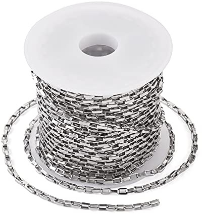 Cheriswelry 5 m lange Edelstahl-Gliederkette, 2 x 4 mm, ungeschweißt, rechteckige Panzerkette, Kettenglieder mit Spule für DIY-Schmuck, Halsketten, Jeans, Taschen, Dekoration