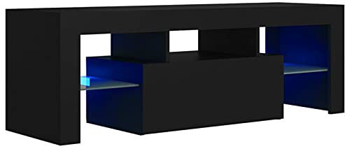 Tidyard Gecheer Meuble TV LED RGB - Design Tendance & Espace Organisé - Noir - Bois d'Ingénierie - 120x35x40 cm