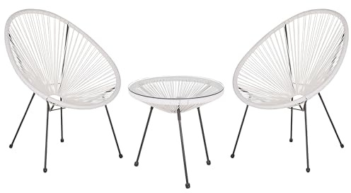 Beliani Trendy Balkonset 2 Stühle mit Tisch Spaghetti-Optik Rattan weiß Acapulco II