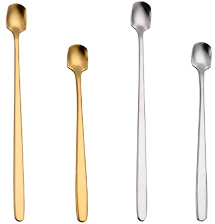 ARFUKA Teaspoons Stainless Steel Coffee Spoons Tea Spoon Short and Long Handle Spoon Set Mixing Spoons Ideal for Latte Coffee, Espresso, Hot Chocolate, Hot Drinks, Dessert & Ice Cream Pack 4
