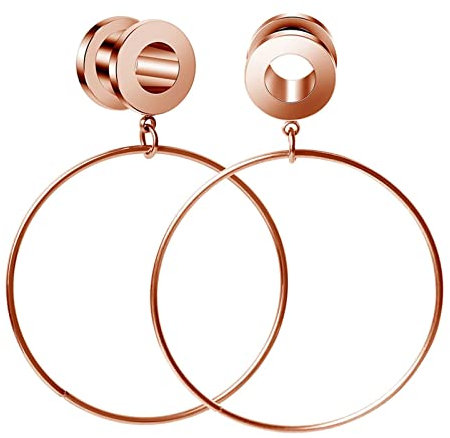 Lieson Tunnel Ohr Expander Set, 2 Stück Tunnel Edelstahl Großen Creolen Mit Anhänger 6mm Ohr Plug Rosegold