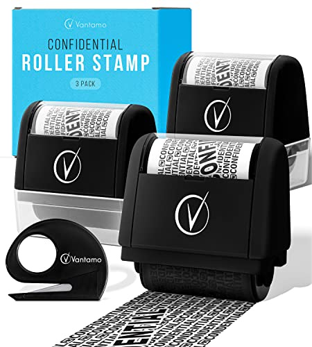 Vantamo 3 Pack Address Blocker Stamp for Hiding Sensitive Information, Wide Identity Theft Protection Roller Stamp with 1 Box Cutter, Confidential Ink Roller for Data Theft Prevention, Classy Black