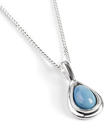 925 Sterling Silver and Owyhee Blue Opal Necklace, October Birthstone Pendant, Bridesmaid Jewellery, Every Day Necklace, Classic Teardrop Minimal Necklace
