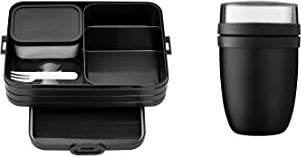 Mepal – Thermo-Set Hot and Cold – Black Edition – Thermo-Lunchpot mit Lunchbox 1500 ml – Hält Speisen Lange warm oder kühl – Brotdose mit Fächern, geeignet für bis zu 8 Butterbrote