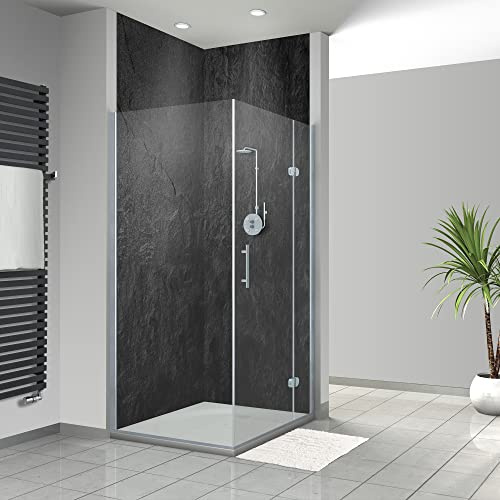 WANDFREUDE individuelle Duschrückwand Aluverbundplatte auf Maß (2 Stück - Schieferstein - Seidenmatt) – Dusche Wandverkleidung Duschwandverkleidung Duschrückwände