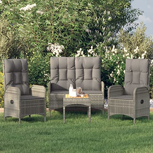 Yolola Balkonmöbel - Grau, Polyrattan, für 4 Personen, Wetterfest, Gartenmöbel-Set mit Bank,Lounge-Set, Terrassenmöbel, Outdoor, für Terrasse, Balkon, Garten Tisch, 2 Sessel, Grau