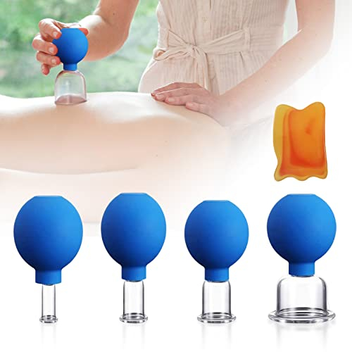 4 Stück Schröpfgläser Mit Saugball, Glas Und Silikon Schröpfgläser Mit Vakuumpumpe, Blau Schröpfgläser Mit Saugball Mit Harz Gua Sha Brett, Schröpfglas Mit Vakuumpumpe Für Jede Körperstelle