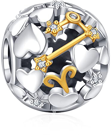 Annmors 925 Sterlingsilber Sternzeichen Bead Charms für Armband und Kette, für Pandora, Silber und Gold, Herz