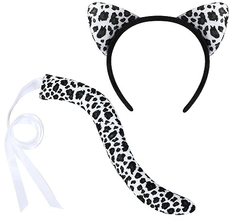 XEPST Tier Leopard Kostüm Set, Leopardenohren und Schwanz Set mit Leoparden Stirnband und Schwanz für Tierkostüm Cosplay Geburtstagsparty Zubehör Halloween Kostüm Kostüm Partyzubehör, Schwarz