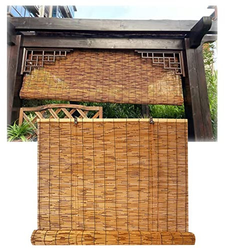 CcacHe Bambusrollo Aussenbereich Wetterfest, Bambus Rollo Für Balkon Jalousine Outdoor Blickdicht Rollos Seitenzugrollo Natur Schilf Vorhang Raffrollo Sonnenschutz Sichtschutz 40-160cm Breit