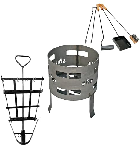 Kit premium de parrilla de hierro argentino asado brasero parrilla + parrilla argentina pesada/parrilla estaca barbacoa asado asador + herramientas de fuego (atizador de fuego, pinza, cepillo y pala