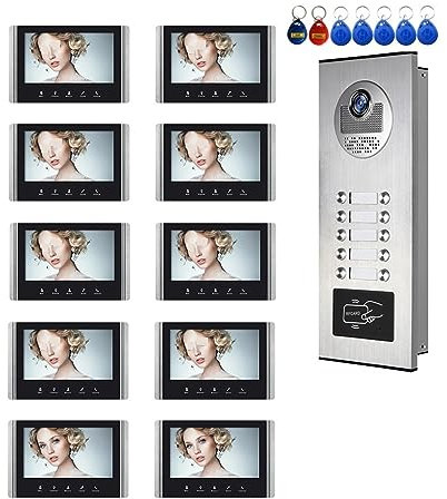 DELURA Wireless Doorbell 7 Inch WiFi Video Intercom For 2~12 Apartments Door Access Control System Smart Remote Unlock,Call And Monitor for Home School Office (Size : F KIT)