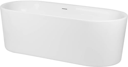 Ben Vico freistehende Badewanne - Glänzend Weiß - 180x80 cm - mit Badablauf - Schlitzüberlauf - Standbadewanne Acryl - Spa, für 2 Personen