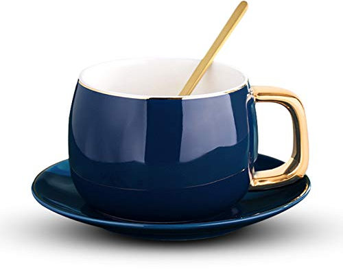ESOUY Tazza in Ceramica Tazze da caffè in Stile Europeo Tazze da tè con piattino e Cucchiaio Set Creativo Tazza in Ceramica con Finiture in Oro di Lusso Regalo Perfetto e Collezione, Tazza da tè d