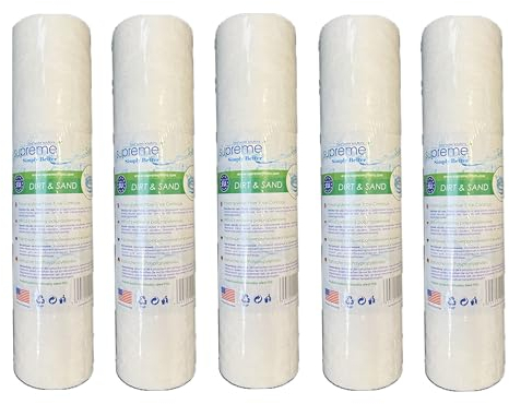 Lot de 5 cartouches filtrantes à eau 5 microns 10 SUPREME en polypropylène pour sédiments - Remplacement universel - Osmose inverse - Préfiltre